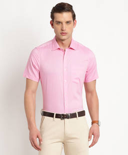 Turtle - Men Cotton Regular Fit Light Pink Solid Formal Shirt