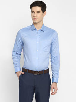 Turtle - Men Cotton Regular Fit Light Blue Solid Formal Shirt