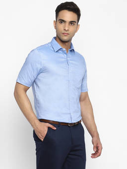 Turtle - Men Cotton Regular Fit Light Blue Solid Formal Shirt