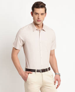Turtle - Men Cotton Regular Fit Heather Beige Solid Formal Shirt
