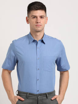 Turtle - Men Cotton Regular Fit Light Blue Solid Formal Shirt