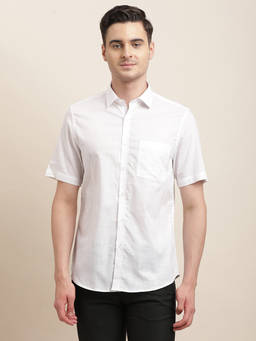 Turtle - Men Cotton Slim Fit White Solid Formal Shirt