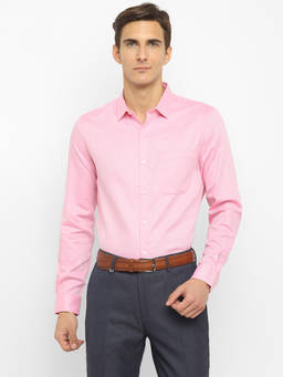 Turtle - Men Giza Cotton Regular Fit Light Pink Textured Formal Shirt