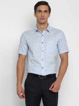 Turtle - Men Cotton Regular Fit Light Blue Printed Formal Shirt