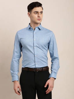 Turtle - Men Cotton Regular Fit Light Blue Printed Formal Shirt