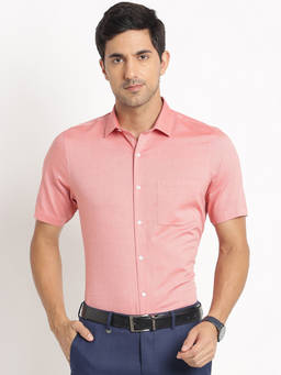 Turtle - Men Cotton Regular Fit Light Pink Textured Formal Shirt