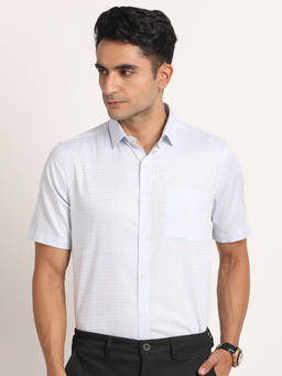 Turtle - Men Cotton Regular Fit White Checkered Formal Shirt