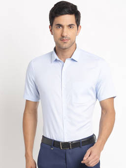 Turtle - Men Giza Cotton Regular Fit Light Blue Textured Formal Shirt
