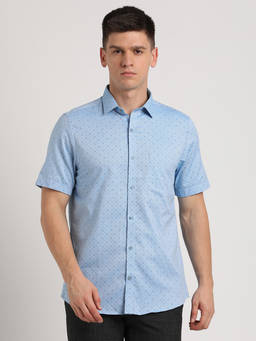 Turtle - Men Cotton Regular Fit Light Blue Printed Formal Shirt