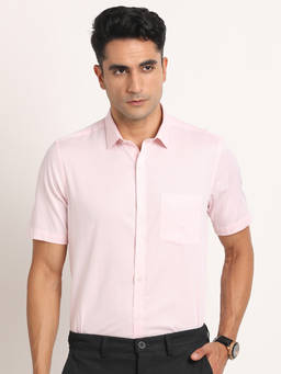 Turtle - Men Cotton Regular Fit Light Pink Solid Formal Shirt