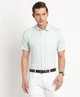 Turtle - Men Cotton Regular Fit Light Green Checkered Formal Shirt