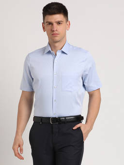 Turtle - Men Cotton Regular Fit Light Blue Textured Formal Shirt