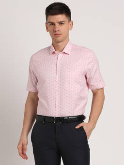 Turtle - Men Cotton Regular Fit Light Pink Printed Formal Shirt