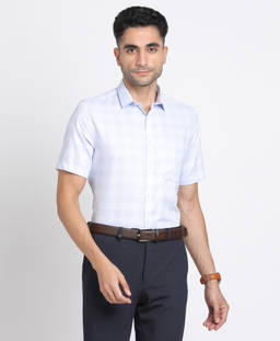 Turtle - Men Cotton Regular Fit Light Blue Checkered Formal Shirt