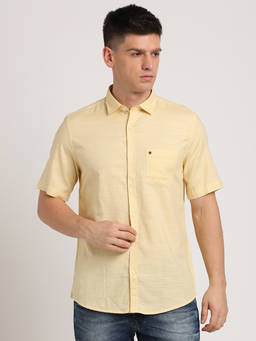 Turtle - Men Cotton Slim Fit Yellow Solid Casual Shirt