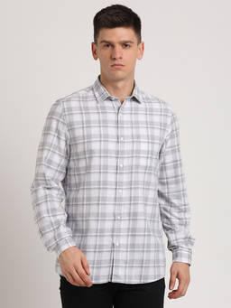 Turtle - Men Cotton Melange Slim Fit Grey Checkered Casual Shirt