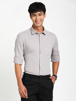 Turtle - Men Poly Cotton Slim Fit Grey Printed Casual Shirt