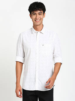 Turtle - Men Cotton Slim Fit White Printed Casual Shirt