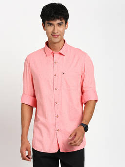 Turtle - Men Cotton Tencel Slim Fit Pink Printed Casual Shirt