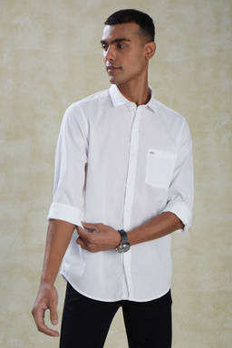 Turtle - Men Cotton Slim Fit White Solid Casual Shirt