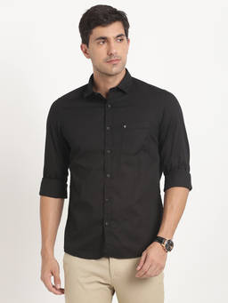 Turtle - Men Cotton Slim Fit Black Solid Casual Shirt