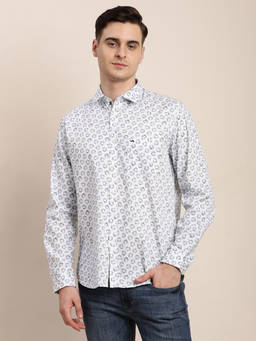 Turtle - Men Cotton Slim Fit Light Blue Printed Casual Shirt
