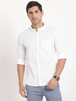 Turtle - Men Cotton Linen Slim Fit White Solid Casual Shirt
