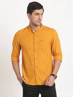 Turtle - Men Cotton Lyocell Slim Fit Yellow Solid Casual Shirt