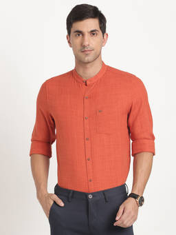Turtle - Men Cotton Lyocell Slim Fit Orange Solid Casual Shirt