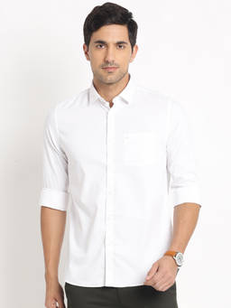 Turtle - Men Cotton Stretch Slim Fit White Solid Casual Shirt