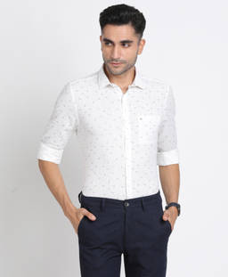 Turtle - Men Khadi Slim Fit White Printed Casual Shirt