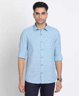 Turtle - Men Khadi Slim Fit Sky Blue Printed Casual Shirt
