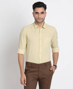 Turtle - Men Khadi Slim Fit Yellow Printed Casual Shirt