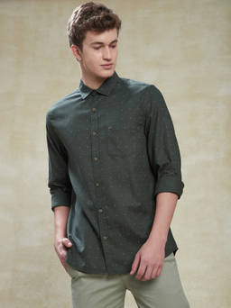 Turtle - Men Cotton Slim Fit Dark Green Printed Casual Shirt