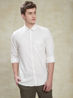Turtle - Men Cotton Stretch Slim Fit White Solid Casual Shirt