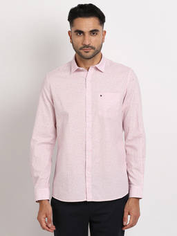 Turtle - Men Cotton Slim Fit Light Pink Printed Casual Shirt