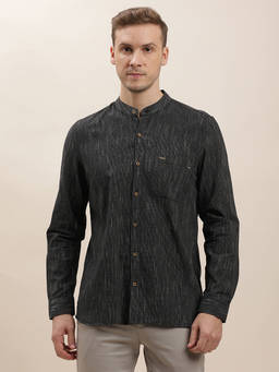 Turtle - Men Khadi Slim Fit Black Striped Casual Shirt