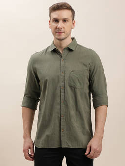 Turtle - Men Khadi Slim Fit Olive Solid Casual Shirt