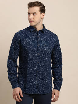 Turtle - Men Cotton Indigo Slim Fit Blue Printed Casual Shirt