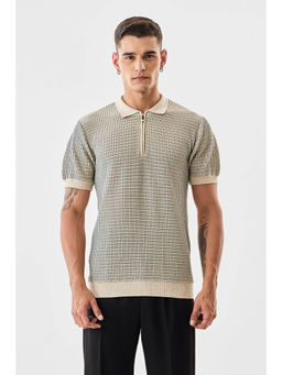 Snitch - Beige Textured Half Sleeves Regular Casual Polo T-Shirt for Men