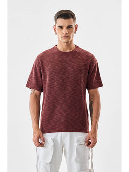 Snitch - Burgundy Textured Half Sleeves Oversized Casual T-Shirt for Men
