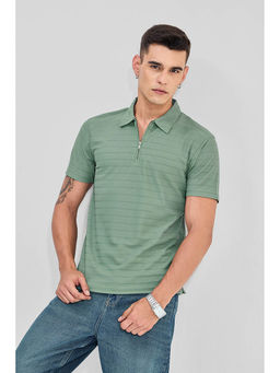 Snitch - Sage Green Textured Half Sleeves Slim Casual Polo T-Shirt for Men