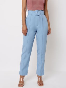 Missguided - Blue Tailored Belted Cigarette Trousers