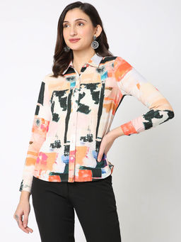 Not So Pink - Orange Abstract Printed Full Sleeves Shirt