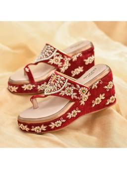 Around Always - Falguni Red Wedges