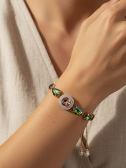 Accessher - Rose Gold Multi-Color Crystal Adjustable Stylish Charm Bracelet