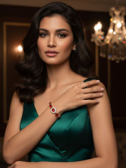 Accessher - Silver Red Stone Adjustable Stylish Chain Bracelet