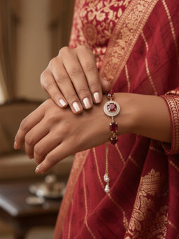 Accessher - Rose-Gold Ruby Red Crystal Adjustable Stylish Charm Chain Bracelet