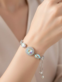 Accessher - Silver Multi-Color Stone Adjustable Stylish Chain Bracelet