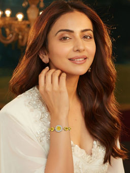 Accessher - Silver Yellow Stone Adjustable Stylish Chain Bracelet